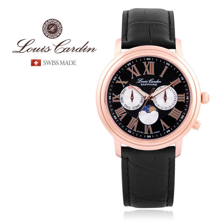 ساعت مچی مردانه لوئیس کاردین LC005 M LEATHER RG بند چرمی مون فیز