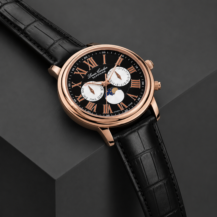 ساعت مچی مردانه لوئیس کاردین LC005 M LEATHER RG بند چرمی مون فیز